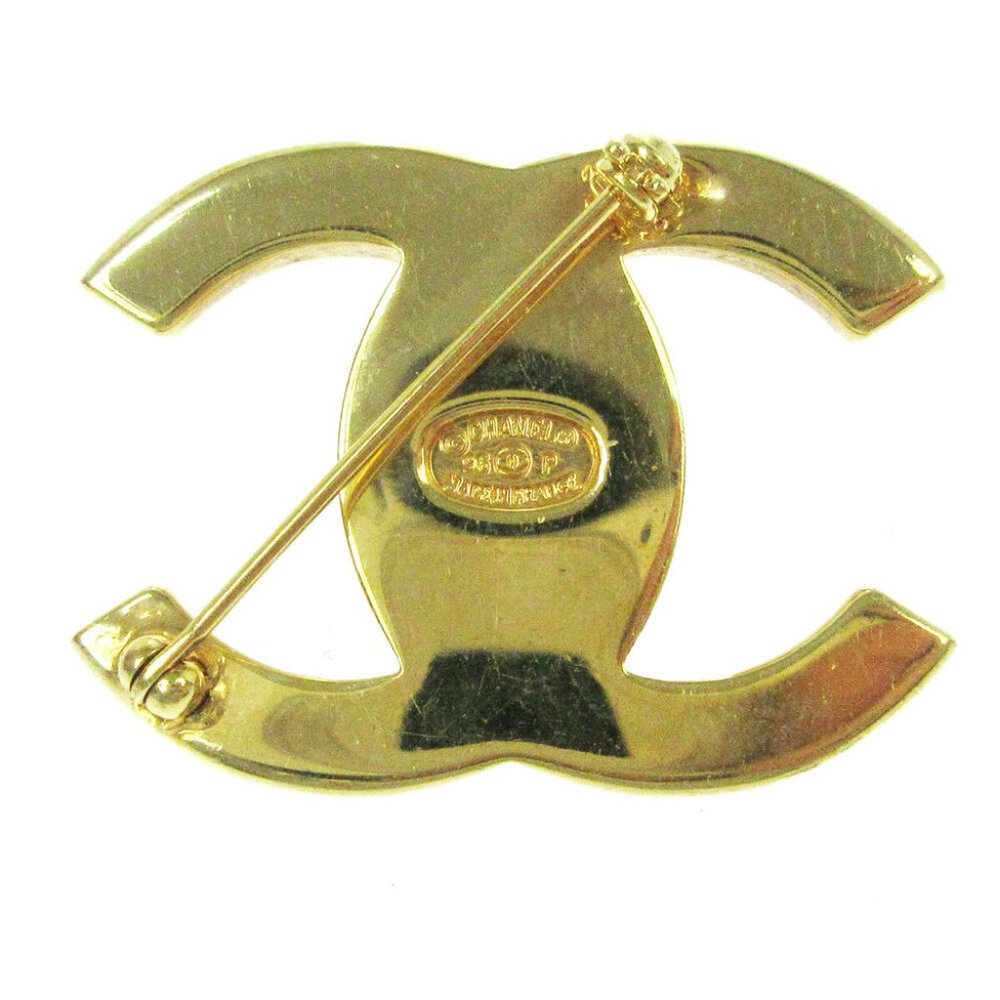 AUTH CHANEL CC Logos Turnlock Motif Brooch Pin Corsage Gold-Tone 96P Vintage - Picture 2 of 4